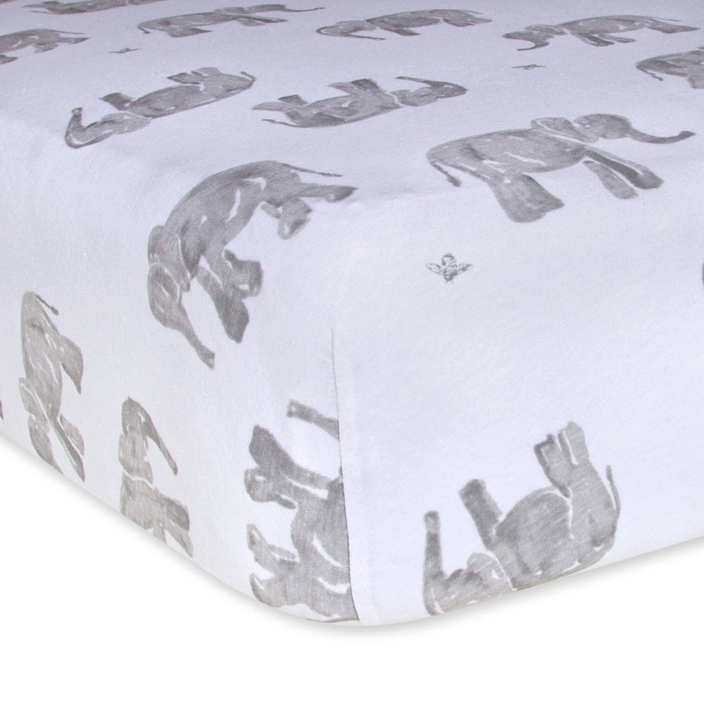Photos - Bed Linen Burt's Bees Baby® Organic Jersey Fitted Crib Sheet - Wandering Elephants