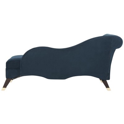 Navy Velvet Transitional Chaise with Gold Cap Legs and Pillow