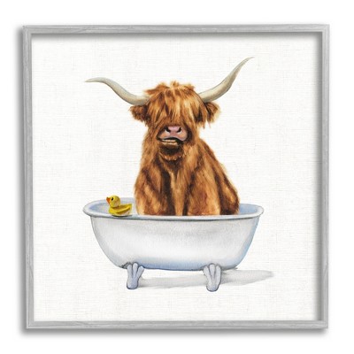 Stupell Industries Shaggy Country Cattle in Bathtub Rubber Duck