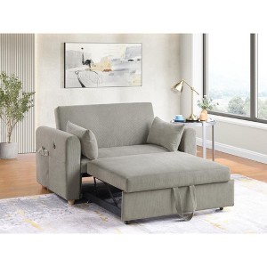 Vynxaria Convertible Sleeper Loveseat  USB Port (Left Arm), Magazine Pockets, 2 Throw Pillows, Full Foam Seating, 72.5"x43.5" - 1 of 4