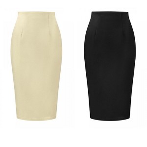INSPIRE CHIC Women's Elegant High Wasit Split Hem Work Bodycon Pencil Skirt 2 Packs - 1 of 4