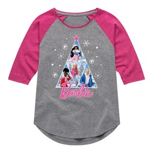 Girls' - Barbie - Holidays & Christmas Shirt Tail Raglan Graphic T-shirt - 1 of 4