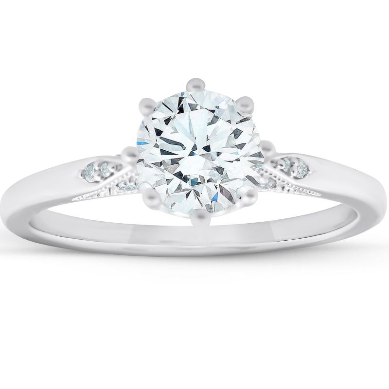 Pompeii3 1.05 Ct Diamond Engagement Ring Vintage Accent 14k White Gold 8 Prong, 1 of 6