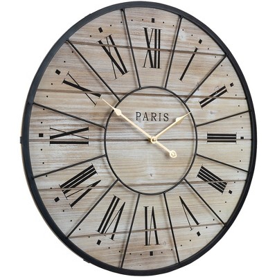 Sorbus Oversized Round Metal and Wood Wall Clock