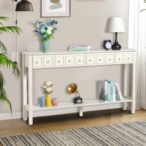 KTMBDW Long Console Table Entryway Table with Different Size Drawers and Bottom Shelf, Narrow Storage Sofa Table for living room Entryway, White - 1 of 4