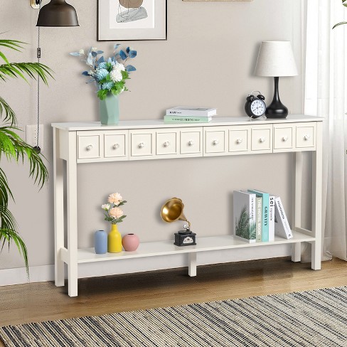 KTMBDW Long Console Table Entryway Table with Different Size Drawers and Bottom Shelf, Narrow Storage Sofa Table for living room Entryway, White - image 1 of 4