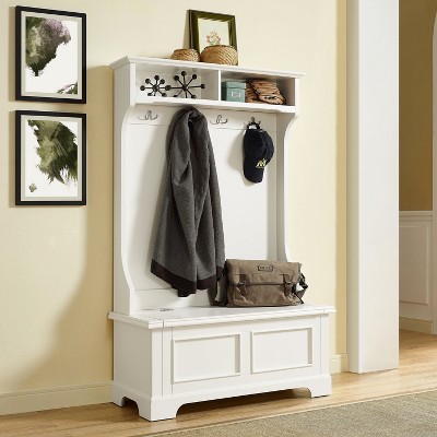 White Hall Tree with Storage Bench and Hooks