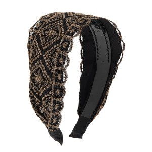Unique Bargains Women's Embroidered Lace Headband 5.91"x4.33" Black 1 Pc - 1 of 4