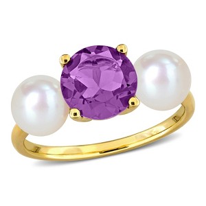 EVERLY JEWELRY | 10K Yellow Gold 1 1/2 ct TGW Amethyst and 6-6.5 mm Cultured Freshwater Pearl Ring - 1 of 4