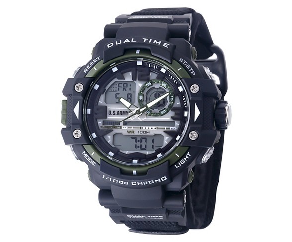 Men's U.S. Army C41 Multifunction Watch By Wrist Armor-Black And Green Dial - Black Nylon Strap