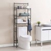 3 - Shelf Over Toilet Storage Bathroom Rack Space Saver Organizer Standing Metal Shelves with 4 Hooks Black - 4 of 4