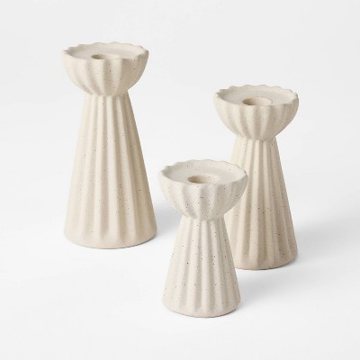 Set of 3 Ceramic Ribbed Taper Candle Holders Beige - Threshold™ designed with Studio McGee