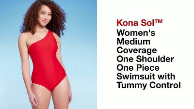 Women's Tummy Control One Shoulder Ruched Full Coverage One Piece Swimsuit  - Kona Sol™ Black M : Target