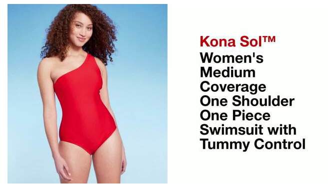 Women's Medium Coverage One Shoulder One Piece Swimsuit with Tummy Control - Kona Sol™, 2 of 17, play video