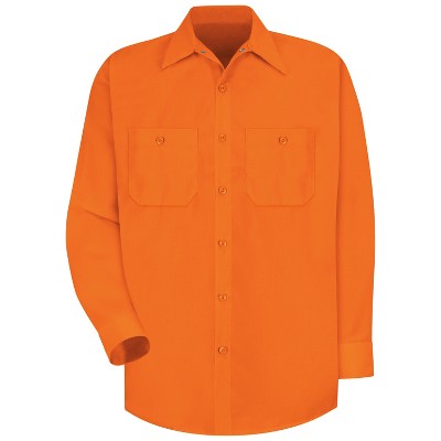 Red Kap Long Sleeve Enhanced Visibility Work Shirt, Fluorescent Orange ...