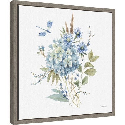 Blue and Green Floral Canvas Print with Dragonfly