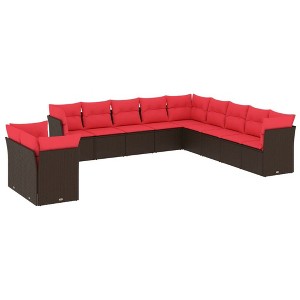 vidaXL Patio Sofa Set Black with Blue Cushions - 1 of 4