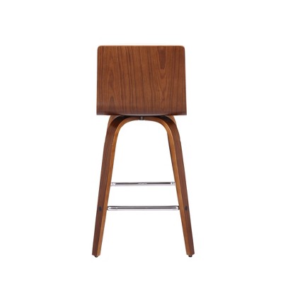 26" Cream Faux Leather and Walnut Wood Swivel Bar Stool