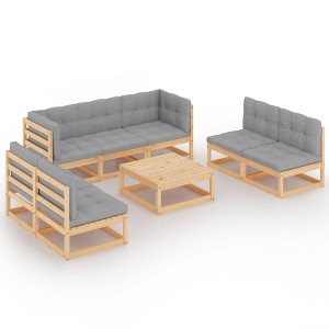 vidaXL Patio Furniture Set 8 Piece Outdoor Sectional Sofa Solid Wood Pine - Natural With Cushions - 1 of 4