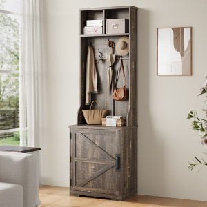 Garvee Farmhouse 3-in-1 Hall Tree w/ Shoe Storage Bench & 6 Hooks, Mudroom Bench with storage and hooks, Standing Coat Rack for Entryway Bedroom - 1 of 4