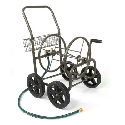 Liberty Garden Products 4 Wheel Residential Hose Reel Cart Holds Up to 250 Feet of 5/8" Hose with Basket for Backyard, Garden, or Home, Bronze