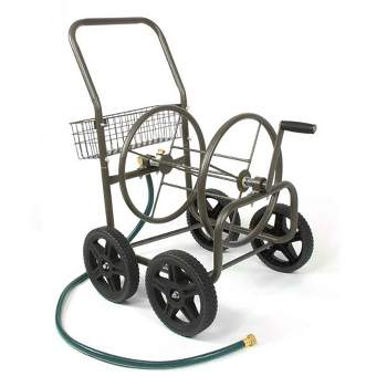 Liberty Garden Products 4 Wheel Residential Hose Reel Cart Holds Up to 250 Feet of 0.625 Inch Hose with Basket for Backyard, Garden, or Home, Bronze