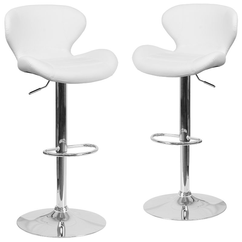 Emma and Oliver 2 Pack Contemporary Vinyl Adjustable Height Barstool with Curved Back and Chrome Base, 1 of 12