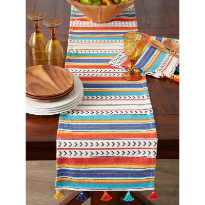 Picante Stripe Cotton Table Runner with Tassels, 13x72