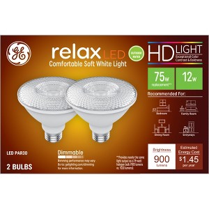 GE 2pk 75W Relax PAR30 LED Floodlight Bulbs Soft White: Outdoor Dimmable, 900 Lumens, Wet Location Suitable, E26 Base - 1 of 4