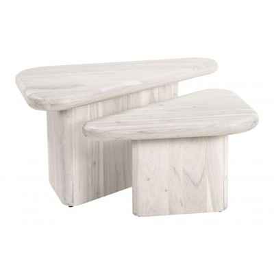 Navidic Coffee Table Set – 2-Piece 18.5" H, 14.2" H, Whitewashed Acacia Wood, by Zuo Modern