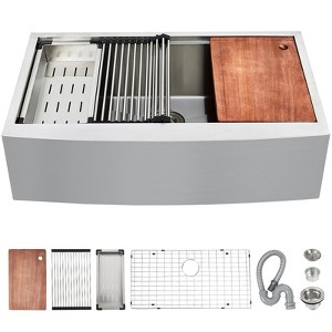 30/33 Inch Kitchen Sink, Apron Front Workstation Sink, 16 Gauge Stainless Steel Single Bowl, Deep Undermount Farm Basin with Complete Accessories - 1 of 4