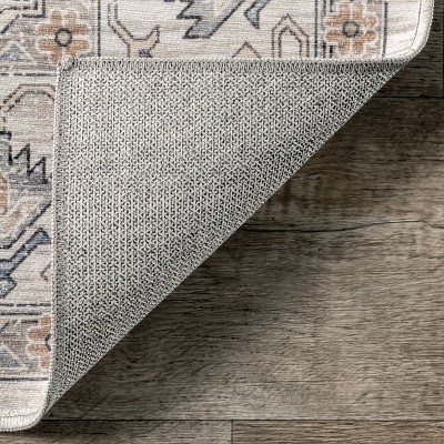 Beige and Ivory Synthetic Washable 4' x 6' Area Rug
