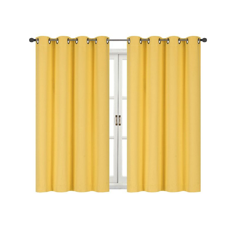 Kate Aurora 100% Hotel Thermal Blackout Yellow Grommet Top Curtain Panels, 1 of 2