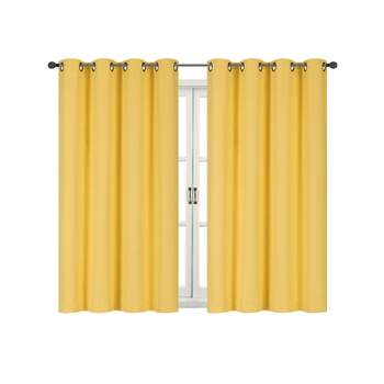 Kate Aurora 100% Hotel Thermal Blackout Yellow Grommet Top Curtain Panels
