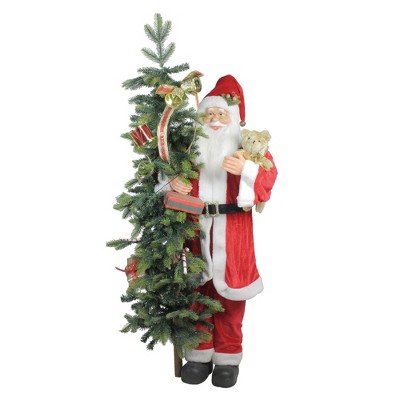 Northlight 50 Musical Standing Santa Claus Figure with Lighted Christmas Tree and Teddy Bear