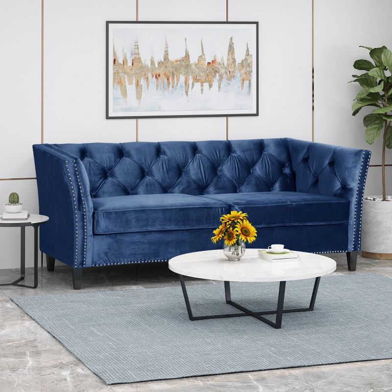 Chatwin Contemporary Tufted Velvet Sofa Dark Blue - Christopher Knight Home, 3 of 7