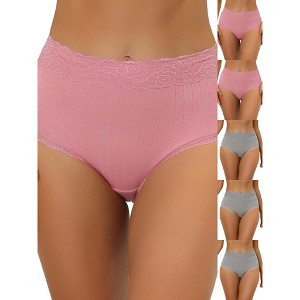 INSPIRE CHIC Women's High Waist Tummy Control Comfortable Lace Trim Ribbed Briefs 6 Packs - 1 of 4