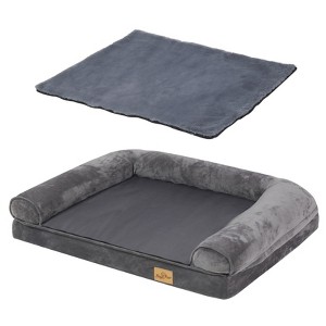 Artloge Large Grey Dog Sofa Bed Memory Foam Calming Orthopedic Pet Mattress Cushion Waterproof Bolster Dog Couch Bed with Removable Washable Cover - 1 of 4