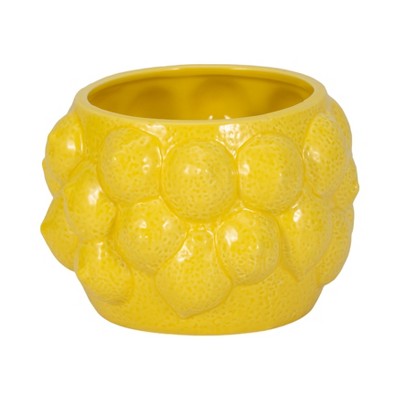 Ceramic Ceramic Planter - Textured Modern Flower Pot with Drainage - Indoor & Outdoor Decorative Plant Holder for Home & Garden - 5" Yellow