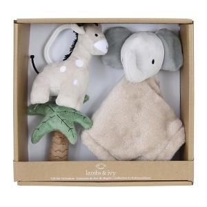 Lambs & Ivy Jungle 3-Piece Developmental Soft Plush Baby/Infant Toy Gift Set - 1 of 4