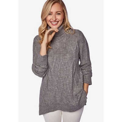Jessica London Women's Plus Size Cable Turtleneck Sweater