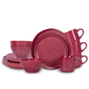 Elanze Designs Reactive Ceramic Dinnerware 16 Piece Set - Service for 4, Maraschino Red - 1 of 4