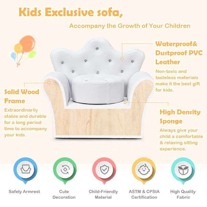 Costway Kids Sofa Toddler Couch Princess Armchair Children Gift w/ Ottoman, 5 of 11