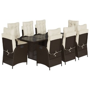 vidaXL 7 Piece Patio Dining Set with Cushions Poly Rattan - 1 of 4