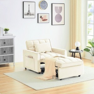 Racxily 3 in 1 Convertible Sleeper Chair Bed, Futon Chair, Recliner Beds with USB Ports, Pull Out Armchair w/ Adjustable Backrest, White - 1 of 4