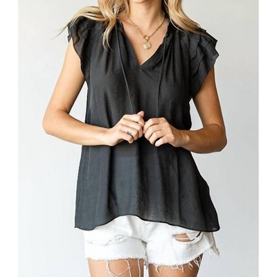 Women's Drawstring Flutter Blouse - PLUS - First Love 2X
