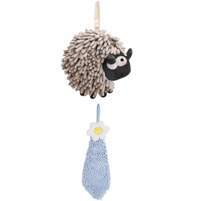 REGALWOVEN Flower and Sheep Shape Absorbent Fast Drying Chenille Hand Towels with Hanging Loop 6" x 15"/7" x 7" 2 Packs