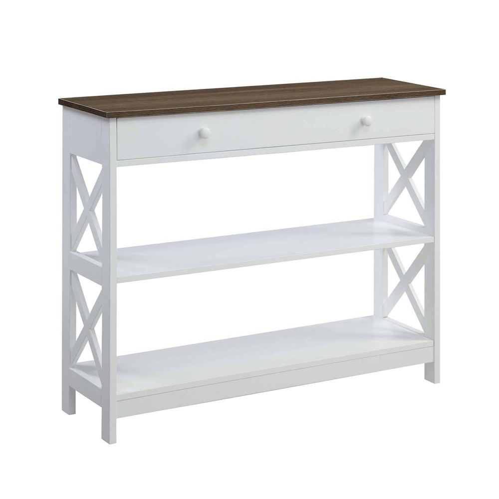 Breighton Home Xavier Console Table with Open Shelves and Drawer Driftwood/White: Transitional Style, MDF Material