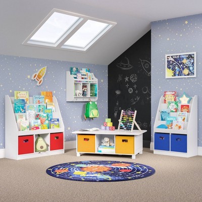 Playtime White Wall-Mounted Shelf with Bookrack and Cubbies for Kids