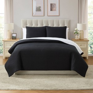 VCNY 3pc King Home Embroidered Pick Stitch Microfiber Quilt Set Black - 1 of 4